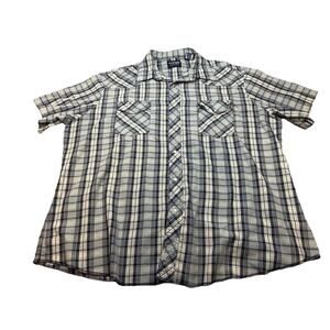 Wrangler Men’s Western Plaid Snap Button Shirt Blue Gray Short Sleeve XXL